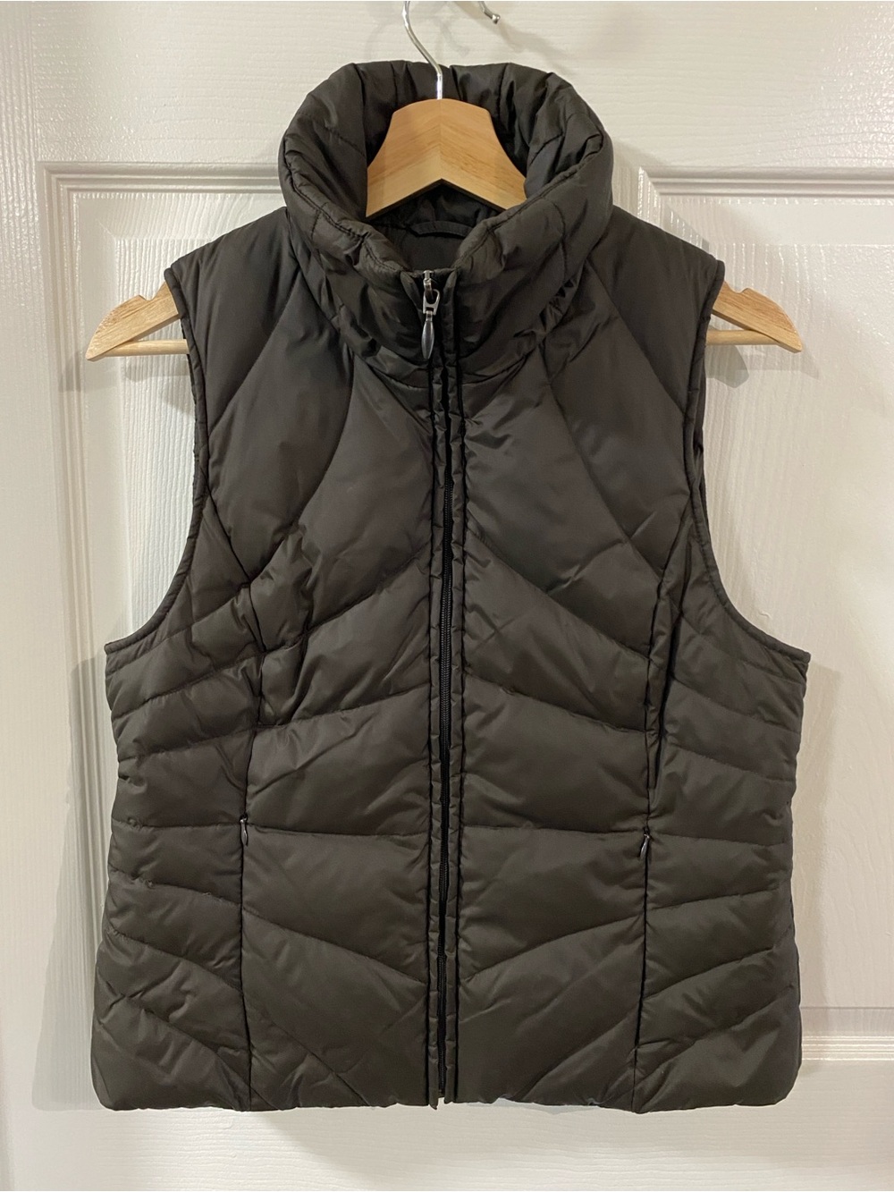 Y2K Kenneth Cole WMNS S Down Puffer Vest Chocolate Brown Lime Green Interior